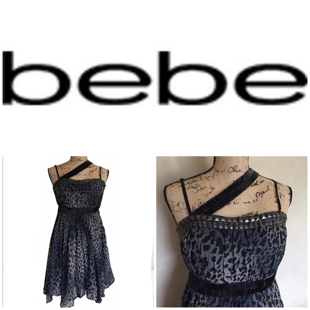 Bebe Beaded Strap Leopard Dress